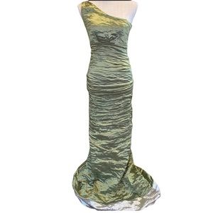 Nicole Miller One-Shoulder Crinkle Stretch Mermaid Gown
